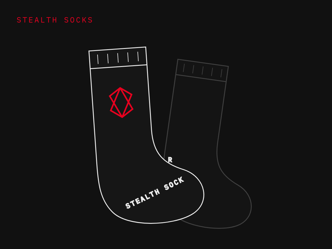 Stealth socks: a pair of socks bearing the Stealth mark — the feework analogy